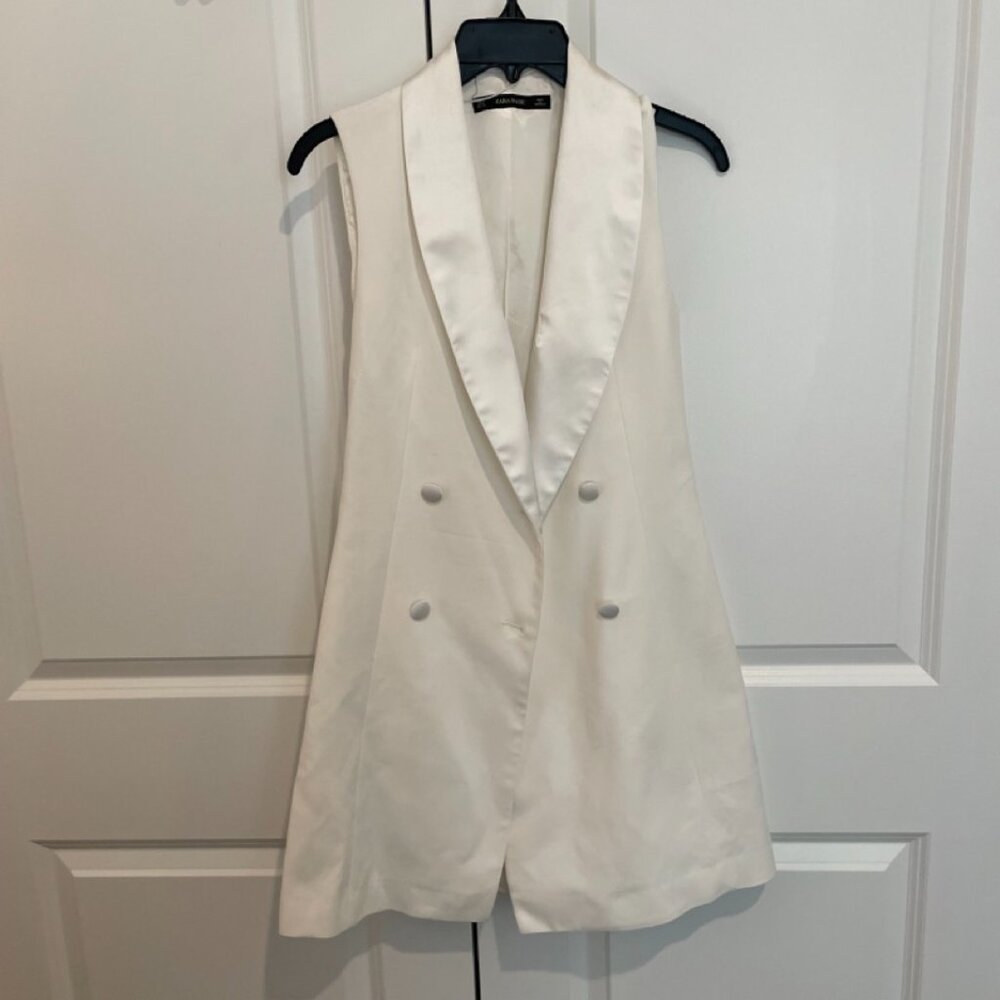 Zara Basics White Vest Tuxedo Dress